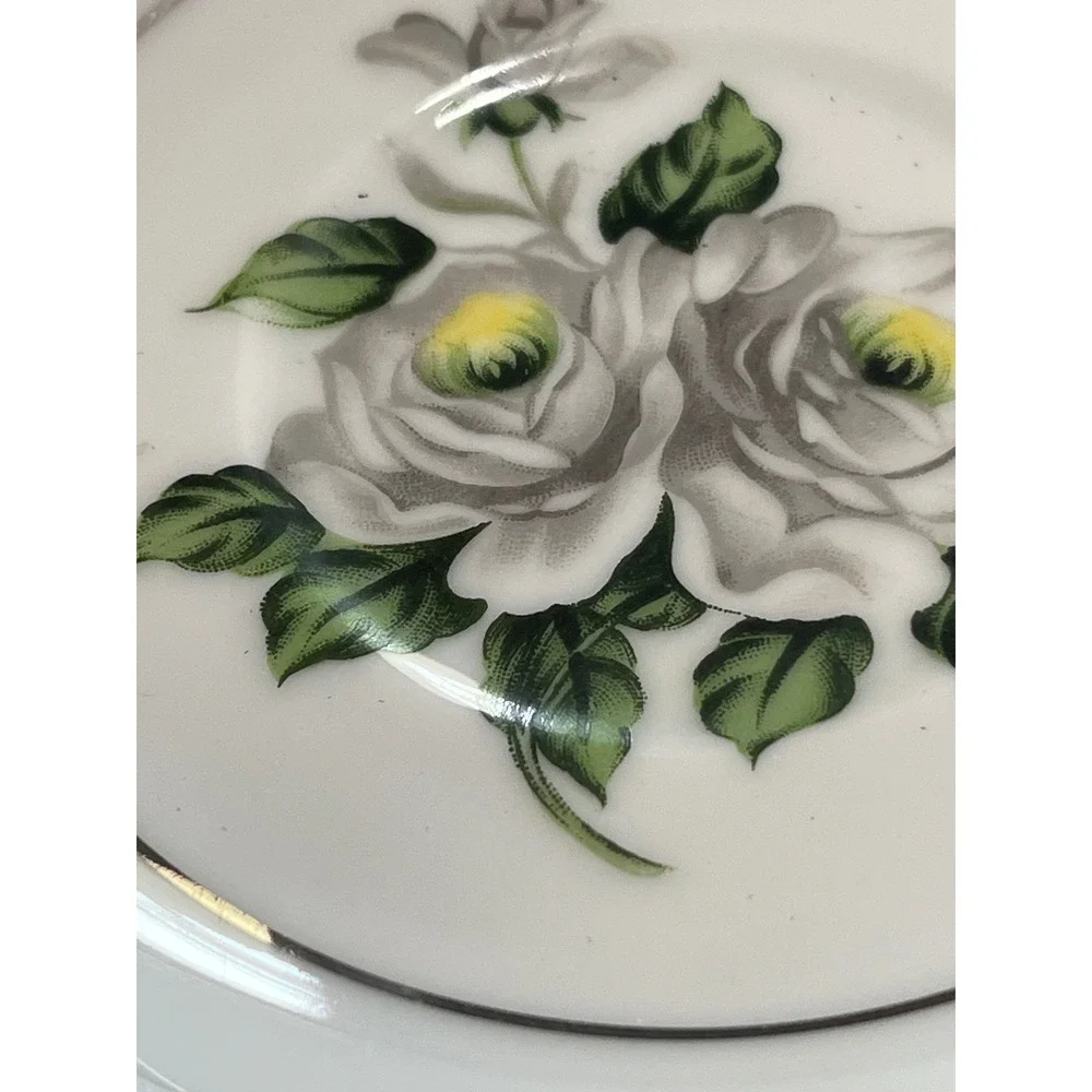 Gold Coast China First Love Tea Cup Saucer Set White Rose Platinum Trim Japan
